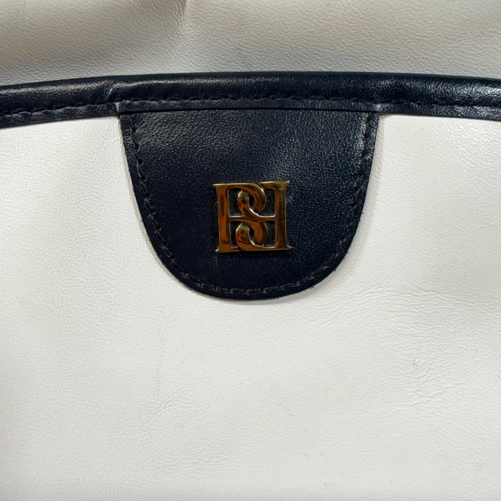 Vintage Borelli White Black Trim Leather Crossbody Shoulder Bag‎ Purse - Picture 2 of 9